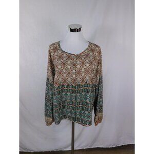 Forever 21 Boho Mixed Print Button Front Blouse Long Sleeve M - Excellent